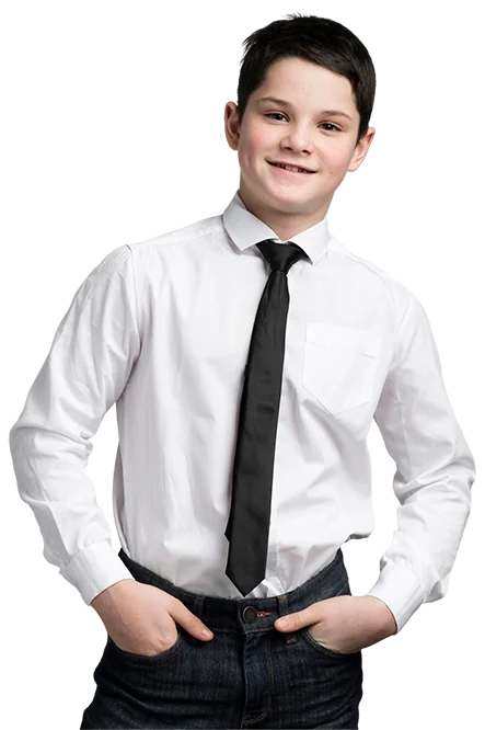Private School Boy wearing a white shirt and a black tie